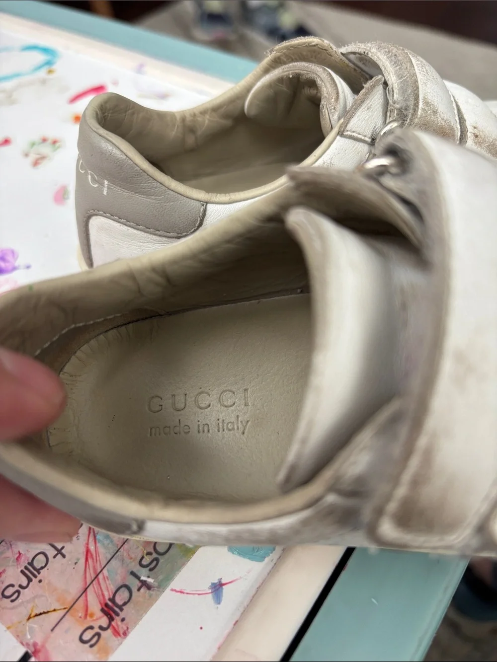 Gucci Kids White and Gray Leather Sneakers